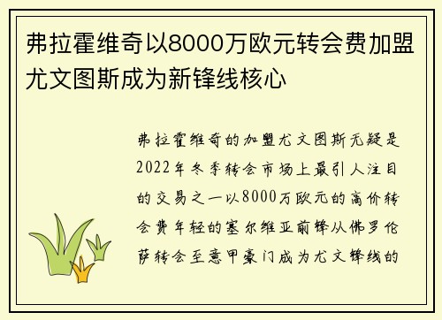 弗拉霍维奇以8000万欧元转会费加盟尤文图斯成为新锋线核心 弗拉霍维奇以8000万欧元转会费加盟尤文图斯成为新锋线核心